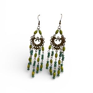 Boho Green and Blue Beaded Earrings